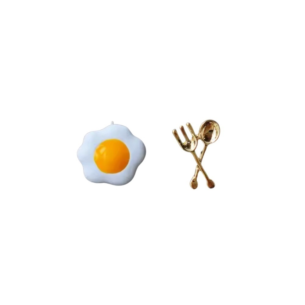 Egg & Cutlery Mismatched Stud Earrings – 12mm Quirky Food-Themed Earrings for Wo